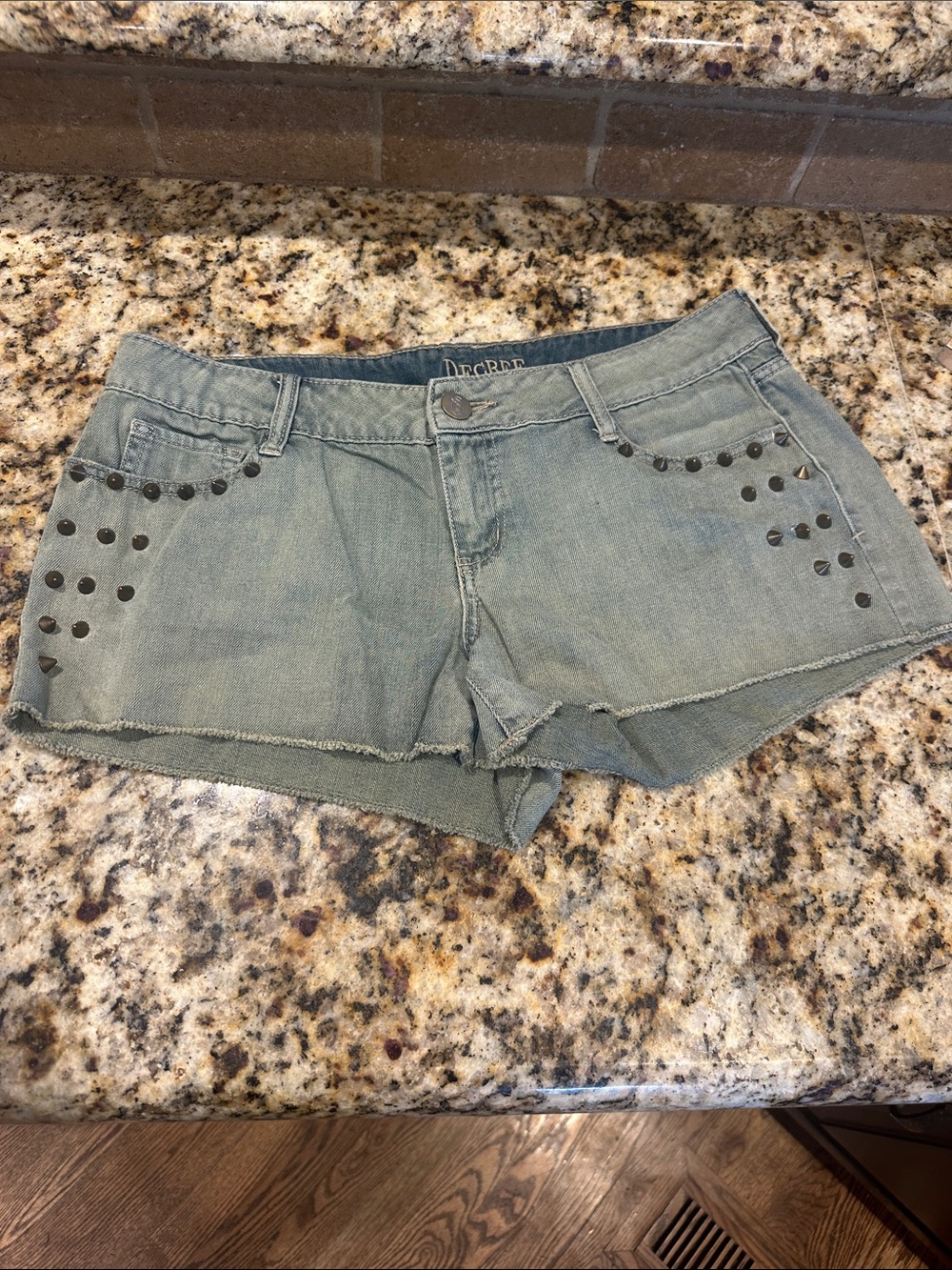 Decree Light Blue Studded Denim Cutoff Shorts